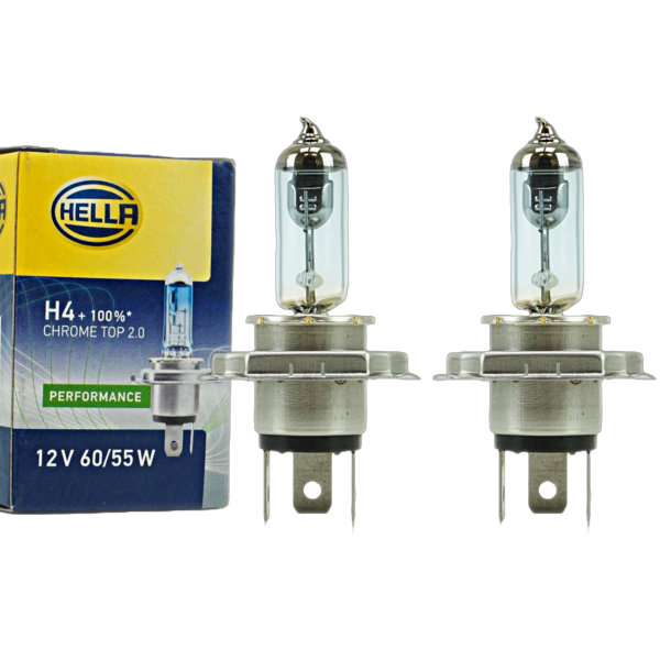 2x H4 bulb halogen lamp 55/60W 12V Hella Chrome Top 2.0 H4+100%